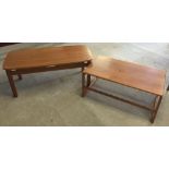 2 light wood coffee tables.