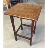 An oak square topped pie crust side table. 46 x 48cm top, 72cm tall.