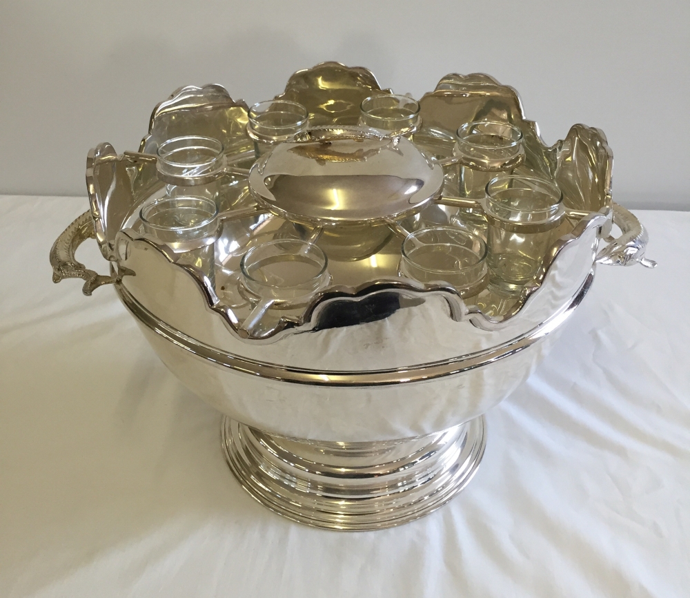 A silver plated caviar set.