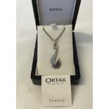 An Ortak designer silver & enamel pendant & silver necklace (boxed).
