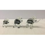 Set of 3 Murano glass elephants. Slight chip on one foot. Tallest approx 9.5cm tall.