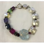 925 silver bracelet with square glass coloured beads.