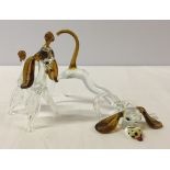 2 Murano glass dogs comprising of a poodle and a bloodhound. Bloodhound approx 14cm long.
