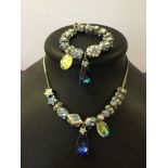 Designer necklace & bracelet set by Rodrigo Otazu from the Classic range. White metal with blue &