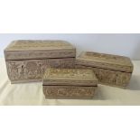 3 graduated oriental boxes, largest 30cm x 19cm x 16cm.