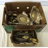A box of assorted silver plate & cutlery.