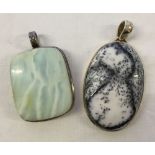 2 silver and polished stone pendants