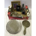 A collection of metalware to include a Mappin plate dish and a hand mirror (possible Indian