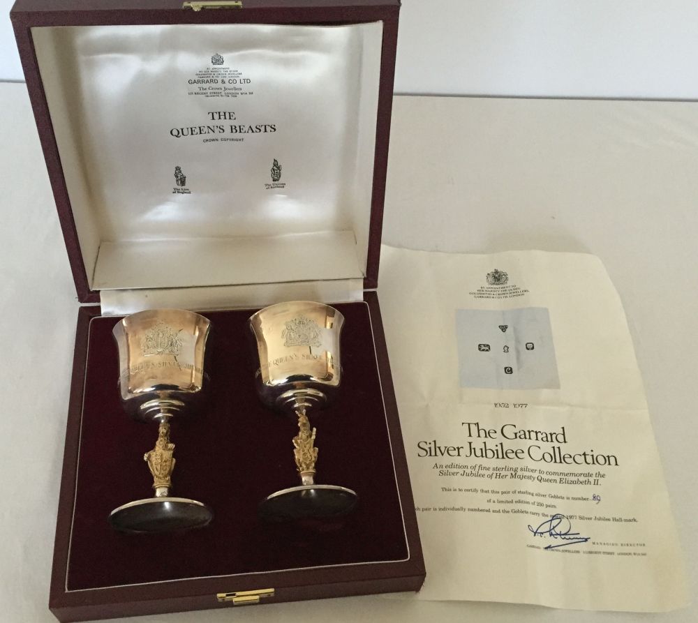 The Garrard Silver Jubilee Collection limited edition pair of hallmarked silver wine goblets