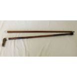 Silver topped walking stick and cane.