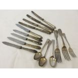 A collection of silver cutlery. Approx weight 385g (including 9 knives with EPNS blades).