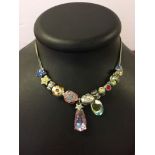 Rodrigo Otazu Azucar designer costume necklace. White metal with multi-colour diamante stones/