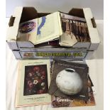 A box of art and fine art & antiques auction catalogues.