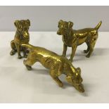 3 brass terrier dogs figures.