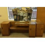 A vintage walnut veneer bedroom set comprising of a dressing table complete with 3 section mirror