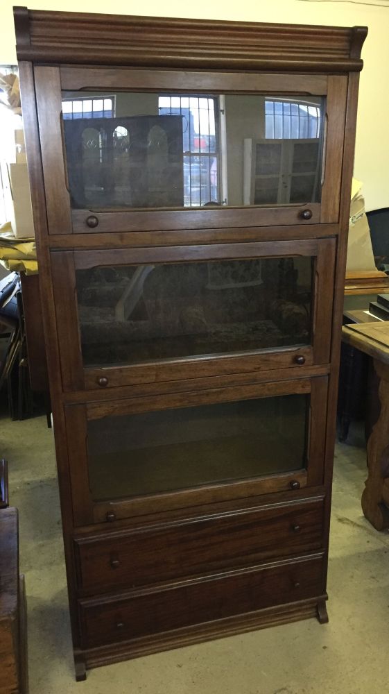 Globe Wenecke style cabinet with glass fronts and 2 drawers. 80 x 172cm.