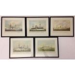 5 late Victorian coloured prints of USA warships. Issued by McPartland & O'Flaherty. Each 31 x