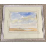 David H. J. Gay watercolour 'Early Morning Stroll' believed to be Southwold Beach, 24 x 33cm. Framed