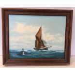 Maritime oil on canvas of a sailing barge by Keith Aspinall (renowned for aviation subjects) 36 x