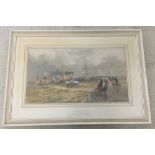 A maritime watercolour by John Syer (1815-1885) believed of Gorleston Old Pier & Harbour. 36 x 62cm.