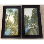 2 early 20th century photographic prints of North African oasis scenes. Framed & glazed, size 69 x