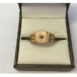 Mid Victorian 9ct rose gold signet ring. Set with a small central diamond. Size approx R½. Weight