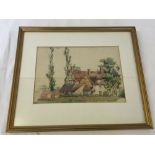 A vintage framed & glazed watercolour of a country house. Signed in pencil HJVY. 18 x 26cm.