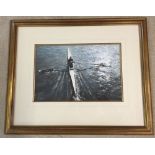 Christine Slade pastel 'Single Sculler from Lincoln Bridge, Ely'. Framed & glazed, 22 x 35cm.