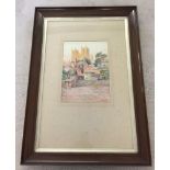 A watercolour of a cathedral with cobbled yard in foreground. Signed & dated '29. 36 x 25cm in large