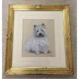 A pencil and charcoal study of a West Highland Terrier by Lew Helyes. Gilt framed & glazed. 29.5 x