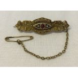 Antique 9ct gold bar brooch set with a garnet & seed pearls. Hallmarked Chester 1899. Weight