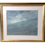 A framed & glazed pastel by Tony Holahan of sheep on Attendale Moor. 53 x 61cm.