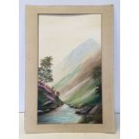 An unframed watercolour of a river valley signed Y.W. Goodwin A.B.W.S. 44 x 26cm.