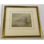 A framed & glazed early 20th century watercolour of a lake scene signed ECR. Frame size 24 x 26cm.