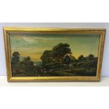 Oil on canvas cottage scene, signed lower left "OT Clark", 31 x 61cm.