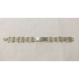 A heavy 925 silver gate bracelet with blank I.D. bar. Weight approx 36g.