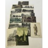 14 Fred Spalding postcards of Essex including WW1 soldiers marching.