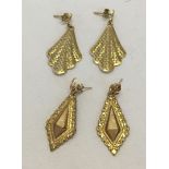 2 pairs of 9ct gold pendant earrings, approx 3.9ct total weight.