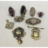 A quantity of assorted silver rings & jewellery to include a filigree 800 butterfly brooch and a