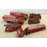 6 playworn diecast fire engines comprising Dinky 555, two Corgi Major Airport crash trucks, Matchbox