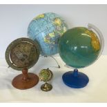 4 globes to include wooden & brass.