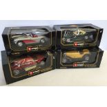 4 boxed Bburago Cars 1:18 scale, to include - Jaguar E Cabriolet, Alpha Romeo Spider 2300, Chevrolet