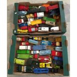 2 boxes of playworn diecast to include Corgi Quad Tractor, Dinky Hovercrafts and Lionel plastic
