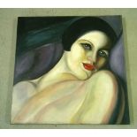 An oil on canvas of a 1920s lady.