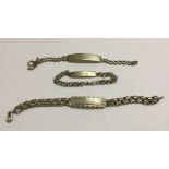 3 I.D. bracelets, all silver, 2 engraved 'Bill and 2 'Mary'. Total weight aprox 62g.