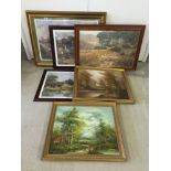 2 framed oil on canvas paintings together with 4 framed & glazed prints - all landscape scenes.