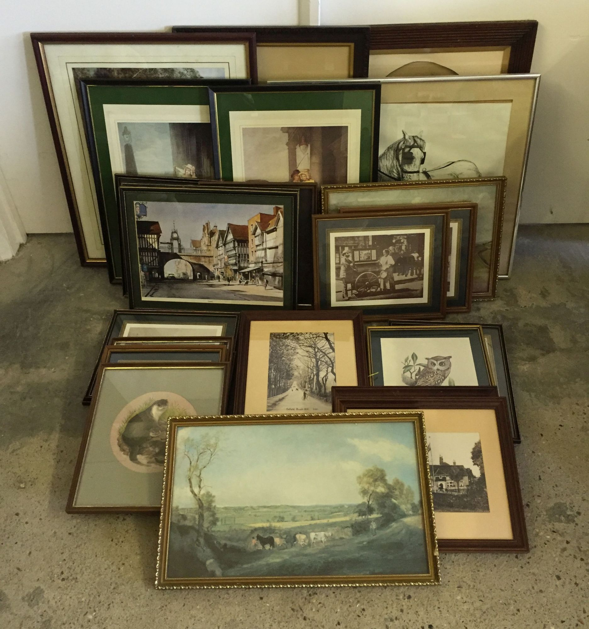 A collection of approx 30 framed and glazed prints of various sizes and subjects.