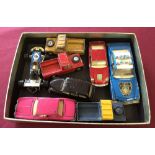 A small tray of assorted Corgi vehicles, playworn and unboxed, to include black London Taxi.