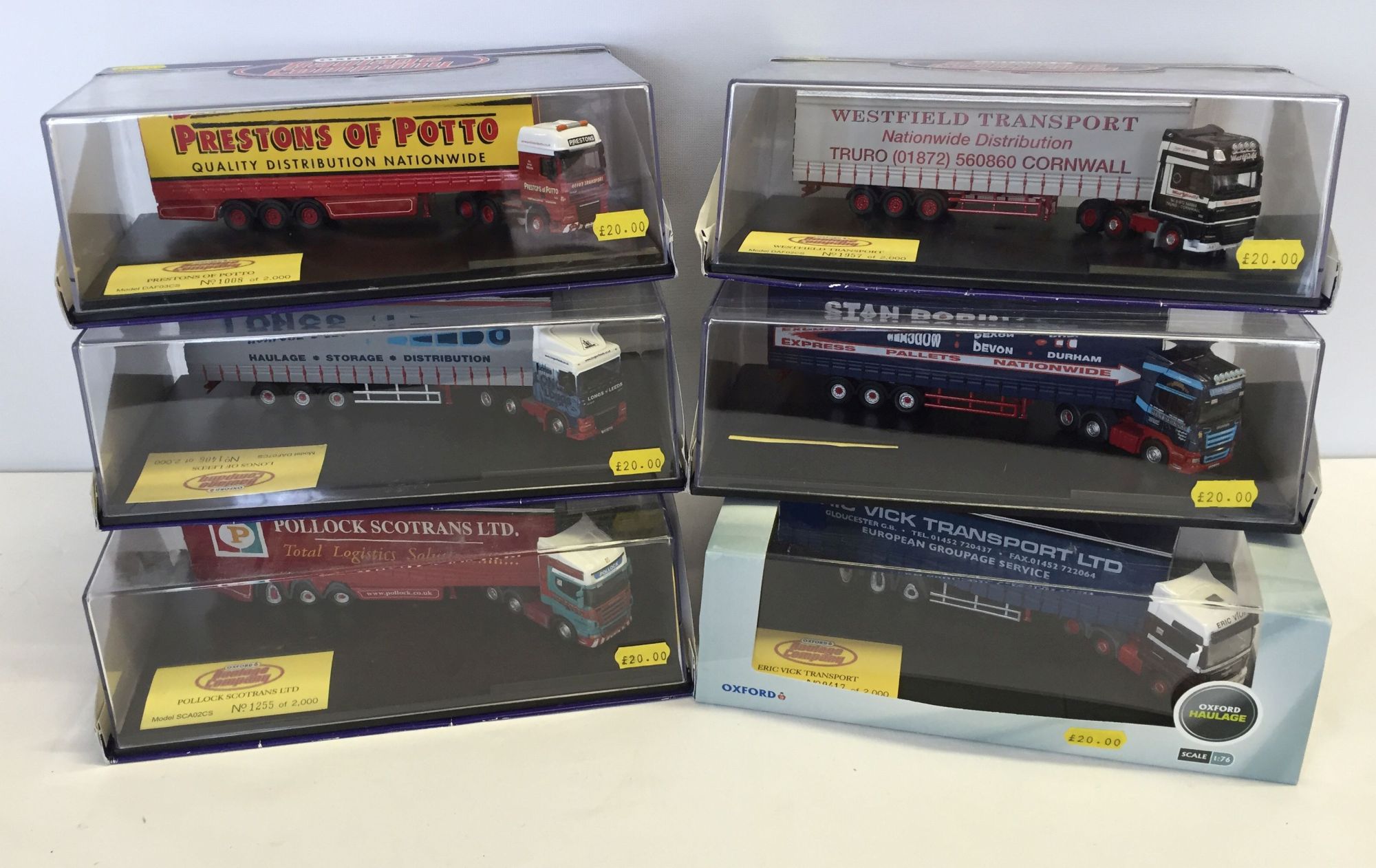 6 boxed Oxford Haulage company lorries, all limited editions