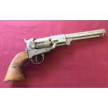 Vintage metal toy Cowboy gun, wooden handled, marked BKA98.